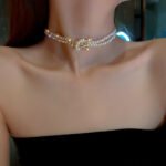 Pearl Crystal Choker Necklaces For Women Short Chain Rhinestone Necklaces Statement Jewelry - Image 4