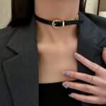 FYUAN Golden Chain Choker Necklaces for Women Short Black Leather Button Necklaces Statement Jewelry - Image 2