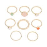 Colorful Stone Metalic Finger Rings Joint Combination Rings For Women Girl Rings - Image 4