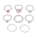 Colorful Stone Metalic Finger Rings Joint Combination Rings For Women Girl Rings - Image 2